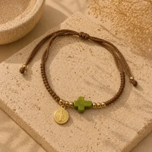 ChatGPT Image Jul 1, 2026, 04_02_01 PM Handmade Bracelet String Tan Cross Green