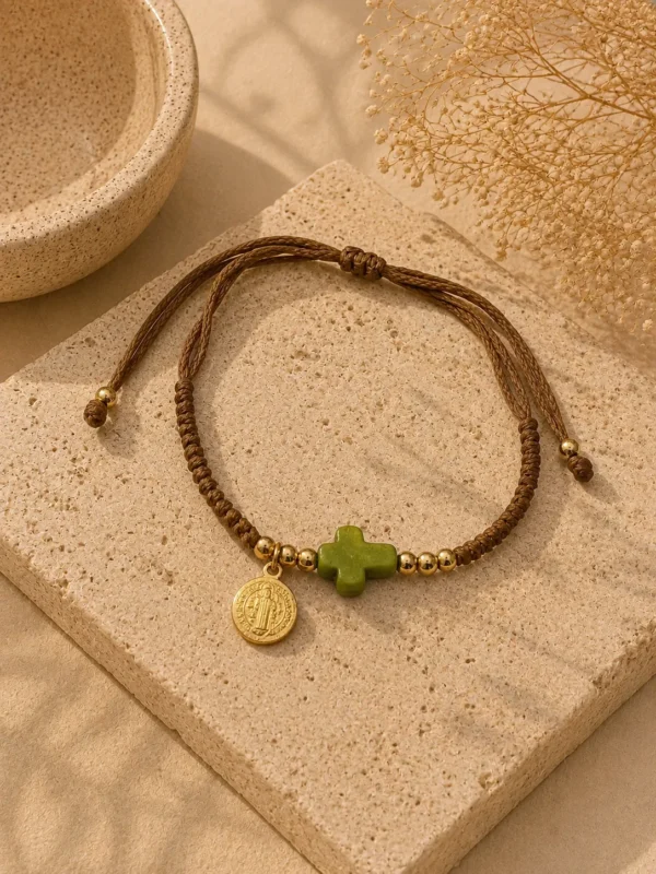 ChatGPT Image Jul 1, 2026, 04_02_01 PM Handmade Bracelet String Tan Cross Green