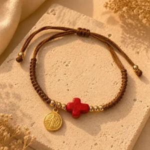 ChatGPT Image Jul 1, 2026, 04_03_55 PM Handmade Tan String Bracelet with Red Cross