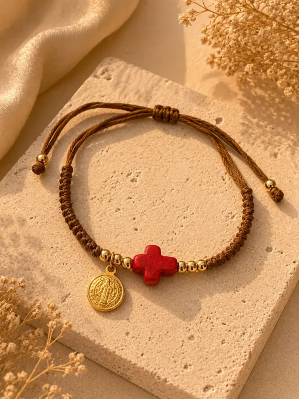 ChatGPT Image Jul 1, 2026, 04_03_55 PM Handmade Tan String Bracelet with Red Cross