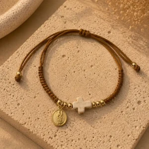 ChatGPT Image Jul 1, 2026, 04_05_26 PM Handmade Tan String Bracelet with Tan Cross