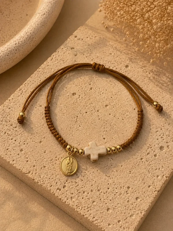 ChatGPT Image Jul 1, 2026, 04_05_26 PM Handmade Tan String Bracelet with Tan Cross