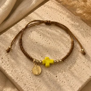 ChatGPT Image Jul 1, 2026, 04_07_02 PM Handmade Tan String Bracelet with Yellow Cross