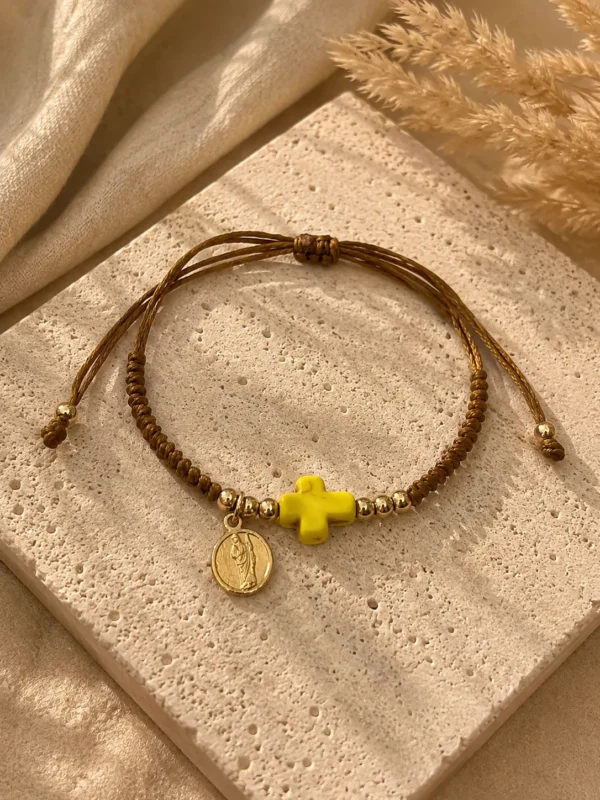 ChatGPT Image Jul 1, 2026, 04_07_02 PM Handmade Tan String Bracelet with Yellow Cross