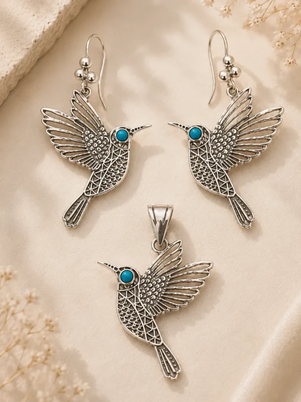 ChatGPT Image Jul 5, 2026, 06_50_23 PM Silver Turquoise Hummingbird Jewelry Set