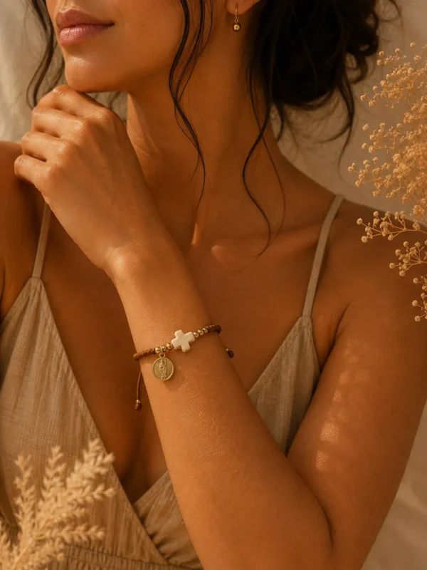 ChatGPT Image Jul 5, 2026, 08_17_12 PM Handmade Tan String Bracelet with Tan Cross