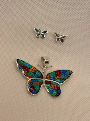 Set Silver Butterfly Opalo Green