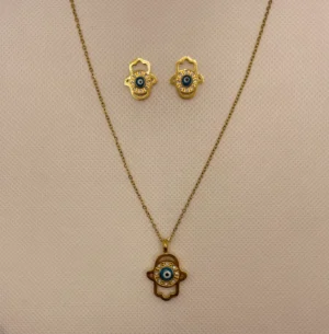 Gold Hamsa Set with blue Evil Eye