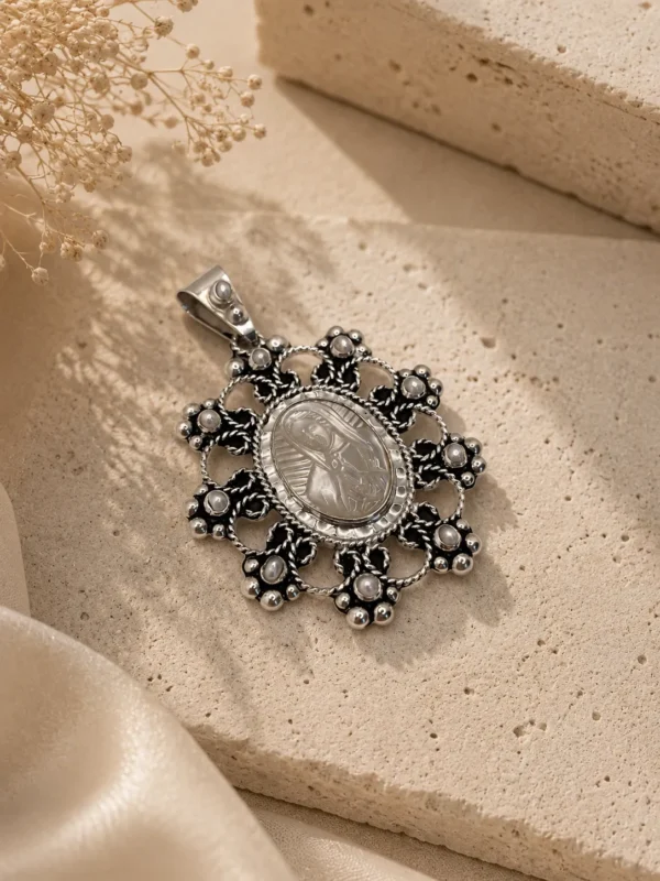 ChatGPT Image Jul 1, 2026, 05_06_38 PM Silver Virgin Mary Mother of Pearl Medal Charm