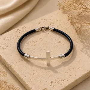 ChatGPT Image Jul 2, 2026, 06_21_36 PM Bangle Cross Black Leather Bracelet