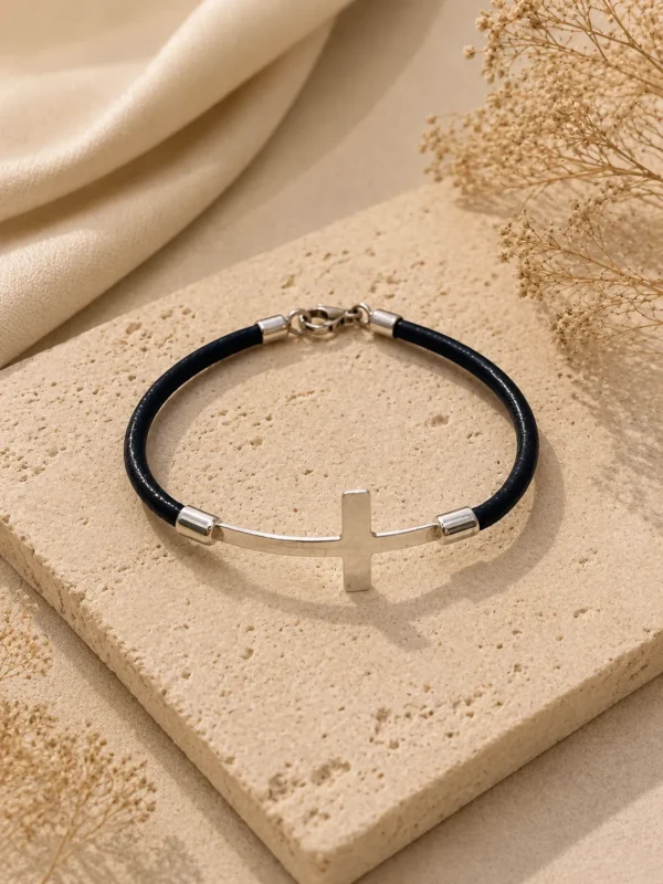 ChatGPT Image Jul 2, 2026, 06_21_36 PM Bangle Cross Black Leather Bracelet