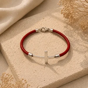 Red Leather Cross Bracelet