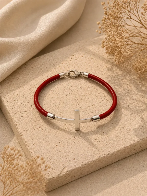 ChatGPT Image Jul 2, 2026, 06_22_34 PM Red Leather Cross Bracelet