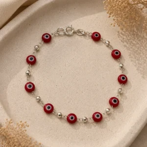Silver Turkish Red Evil Eye Charm Bracelet