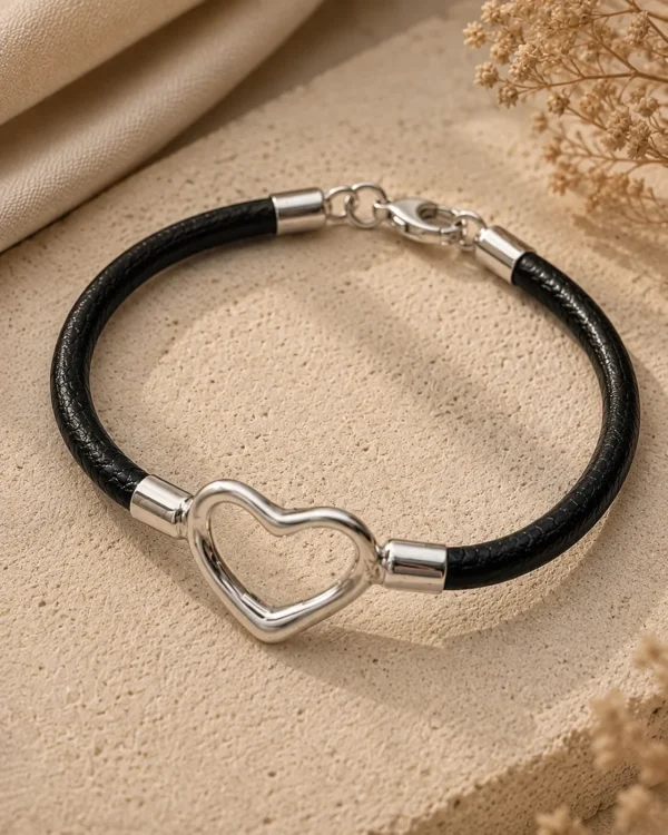 ChatGPT Image Jul 7, 2026, 01_26_25 PM Black Leather Heart Bracelet