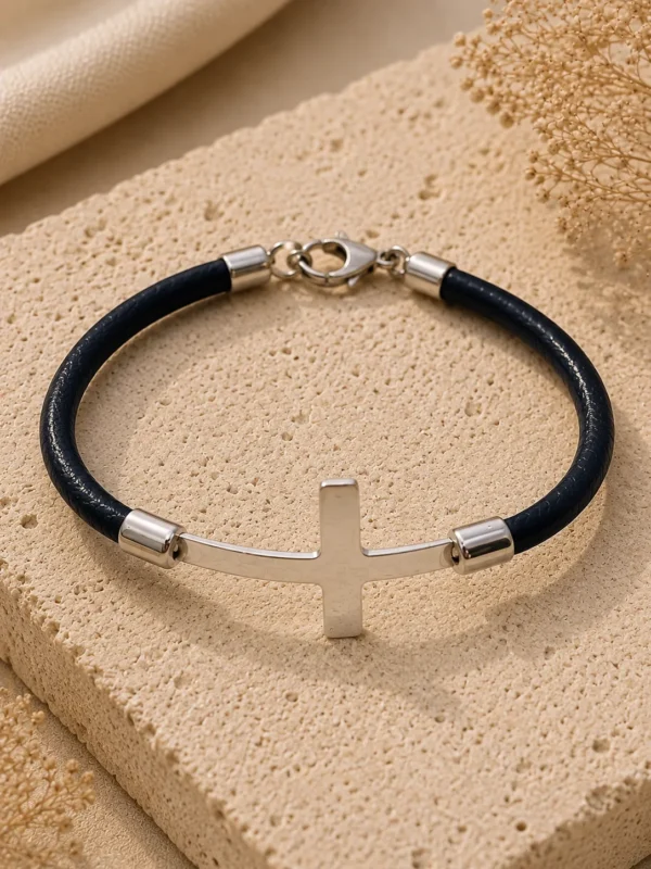 ChatGPT Image Jul 7, 2026, 01_58_33 PM Bangle Cross Black Leather Bracelet