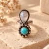 Luna Bloom Larimar & Moonstone Adjustable Silver Ring