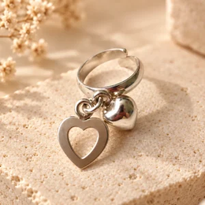 Two Hearts Adjustable Silver Ring